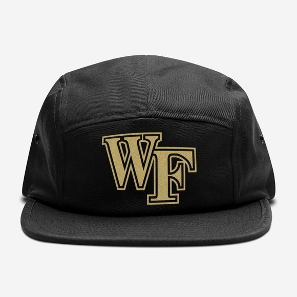 NEW Wake Forest Demon Deacons WF Logo 5 Panel Camper Strapback Hat BLACK - Picture 1 of 5